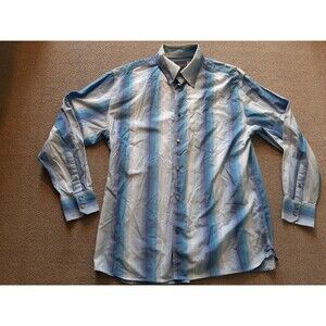 Cezani Long Sleeve Men's L Large Button Up Shirt Blue Stripe collar long Sleeve